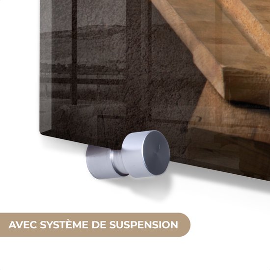 MuchoWow® Tableau sur verre 40x30 cm - Tableau sur verre acrylique - Planche à découper - Légume - Nature morte - Pâtes - Oignon - Tomate - Planche à découper - Photo sur verre - Décoration murale salon - Décoration murale chambre - Peintures