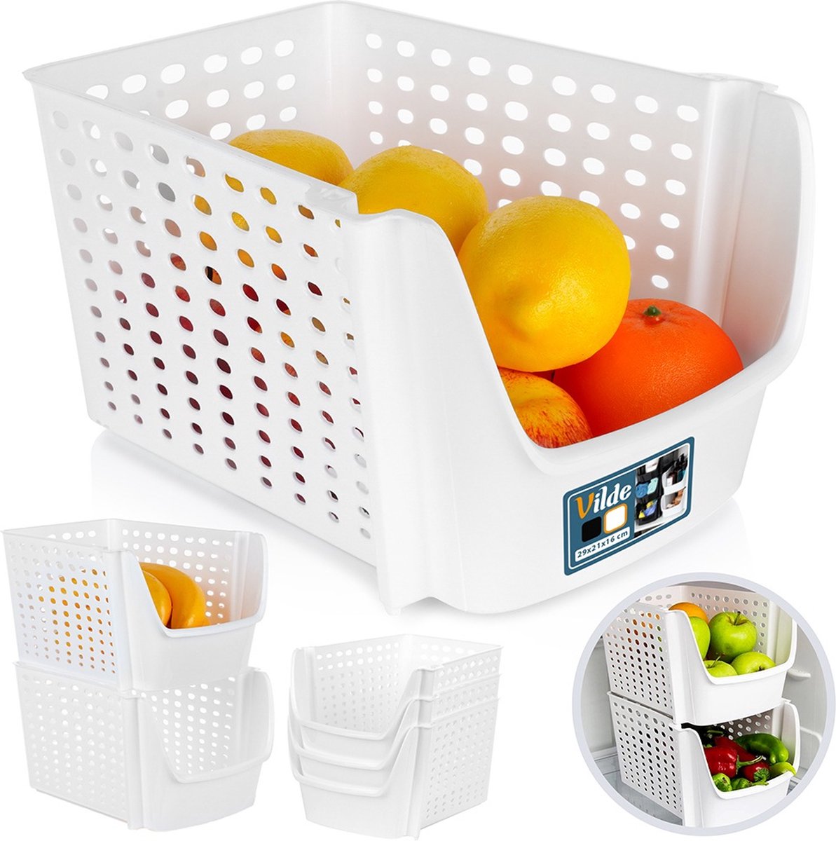 Doos voor Groenten en Fruit Wit 29x21x16 cm - Aardappelbak - Aardappelpot - Bewaardoos - Container - Koelkast Organizer - Opbergbox - Fruitkist