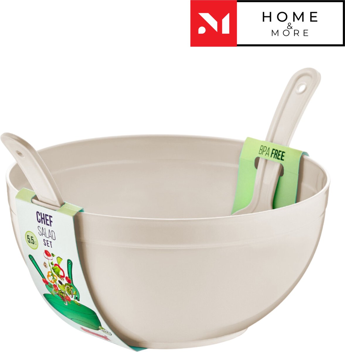 3 Delig Chef Salade Set 5.5 LT - BPA Free - Servies set - Créme/Beige - Sla kom