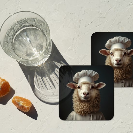 Onderzetters voor glazen - Schaap - Wol - Kok - 10x10 cm - Glasonderzetters - 6 stuks