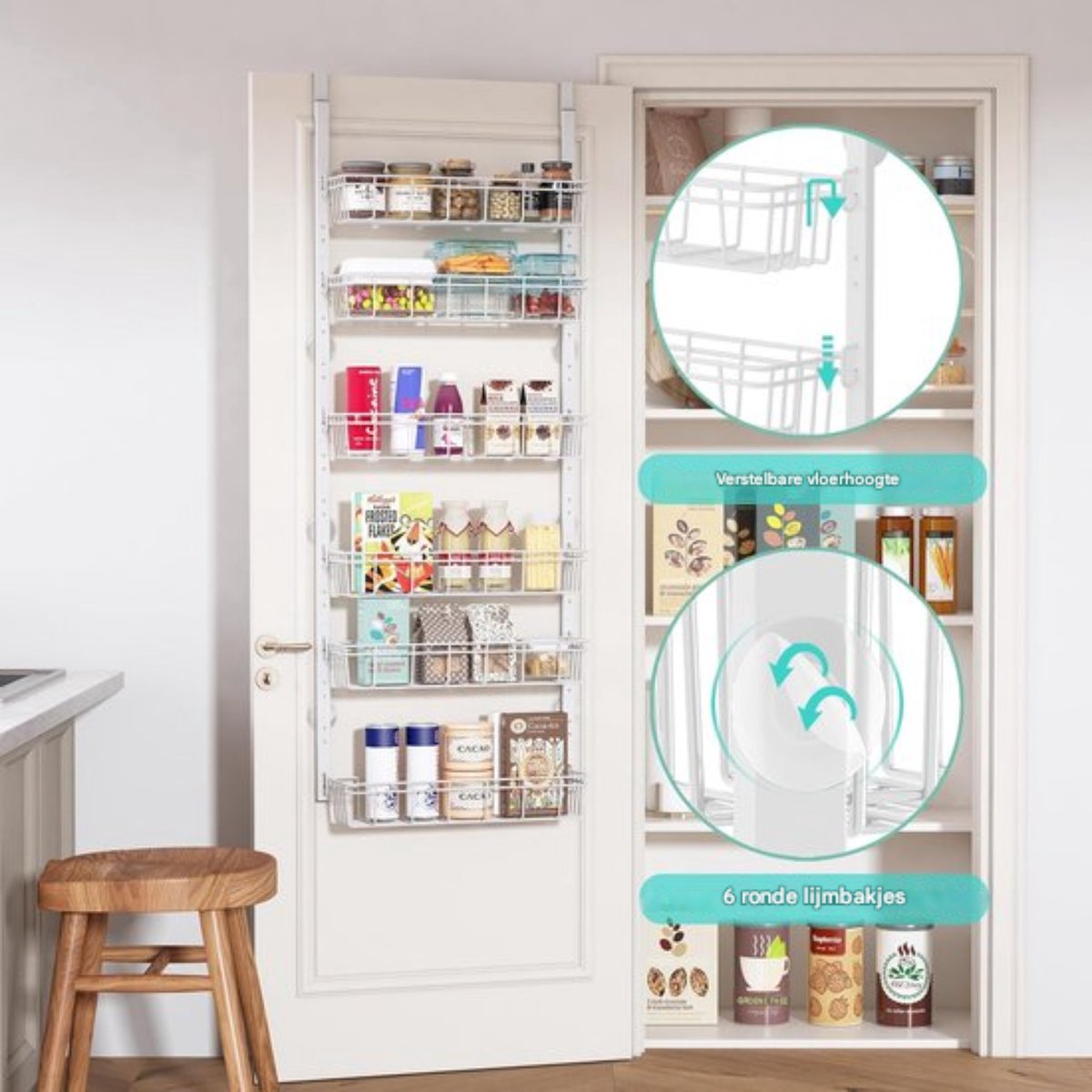 WMYYLX Deurrek, metalen kastdeur, hangende organizer aan de deur, deur, eetkamer, organizer met 6 afneembare manden voor keuken, eetkamer, badkamer, slaapkamer (zwart