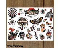 GetGlitterBaby® - Stoere Plak Tattoos / Tijdelijke Tattoo / Henna Nep Tatoeage / Fake Wond Wonden Spin Bloed / Festival Tattoes / Temporary Face Body Glitter Tattoo Halloween Sticker
