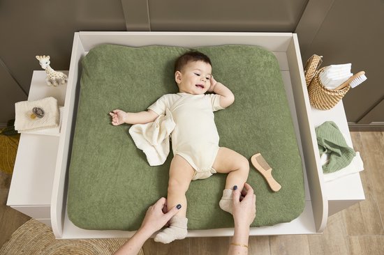 Meyco Baby Uni aankleedkussenhoes - 2-pack - badstof - olive green - 85x75cm — afbeelding 2