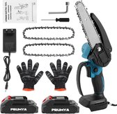 6-Inch Mini Kettingzaag - Krachtige Draadloze Handheld Elektrische Zaag - Aangedreven door 21V 2000/3000mAh Batterijen - Inclusief 2x Accu + 1x Oplader - Ideaal voor Snoeien en Kleine Klussen
