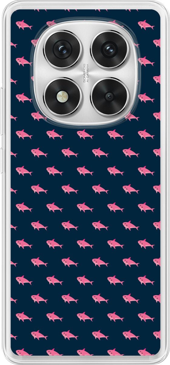 Telefoonhoesje Geschikt voor Redmi Note 14 Pro hoesje - Haaien - Roze - Blauw - Zeedieren - Siliconen Telefoonhoesje Telefoonhoesje