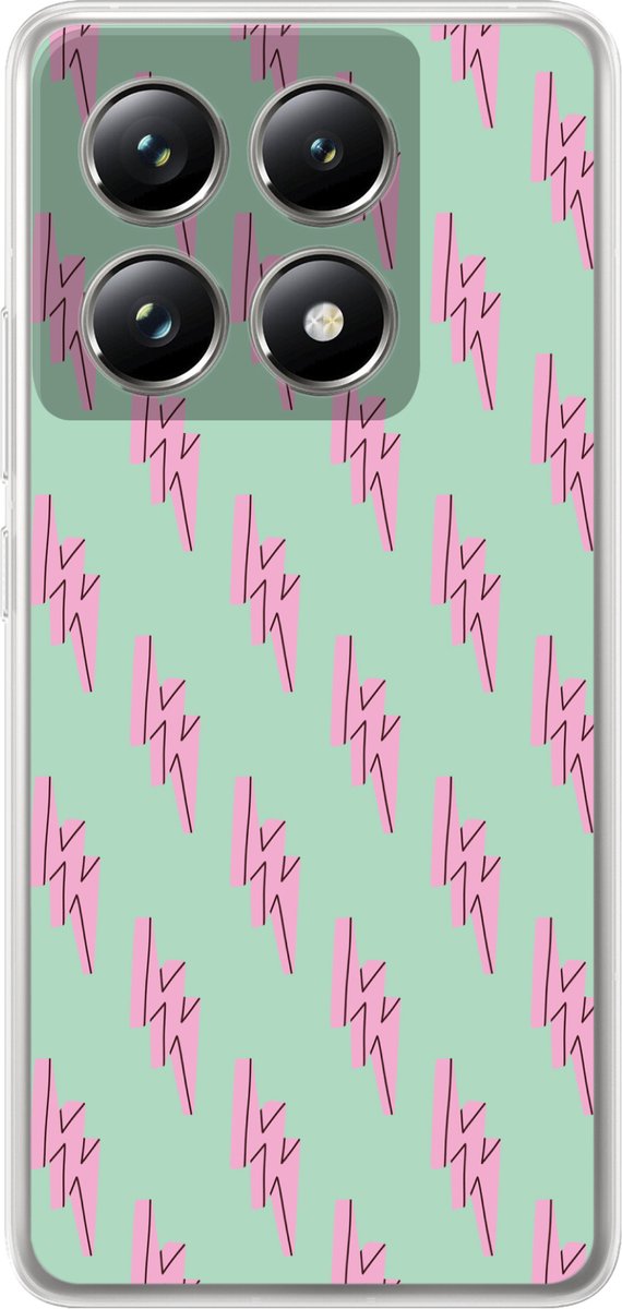 Telefoonhoesje Geschikt voor Xiaomi 14T Pro hoesje - Bliksemschichten - Patroon - Groen - Roze - Siliconen Telefoonhoesje Telefoonhoesje