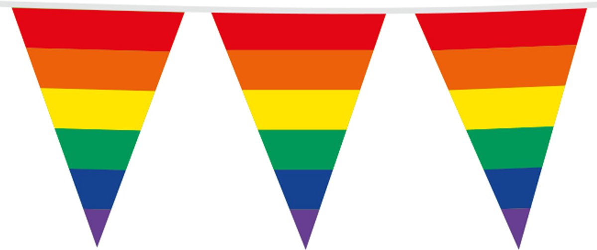 6x Giga Vlaggenlijn Regenboog 30x45cm 10 meter XXL - Verjaardag Feest Party Festival Poolparty Decoratie