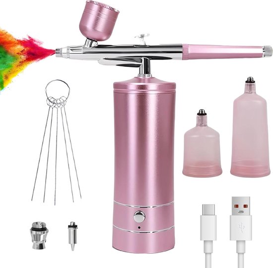 Airbrush Set Compressor Professionele AirBrush Compressor Beauty Maxx Set I met zeer stille Airbrushcompressor - UNIVERSEEL AIRBRUSH PISTOOL DUBBELACTIE incl. 3 Sproeiers, Naalden, Stromingsbeker