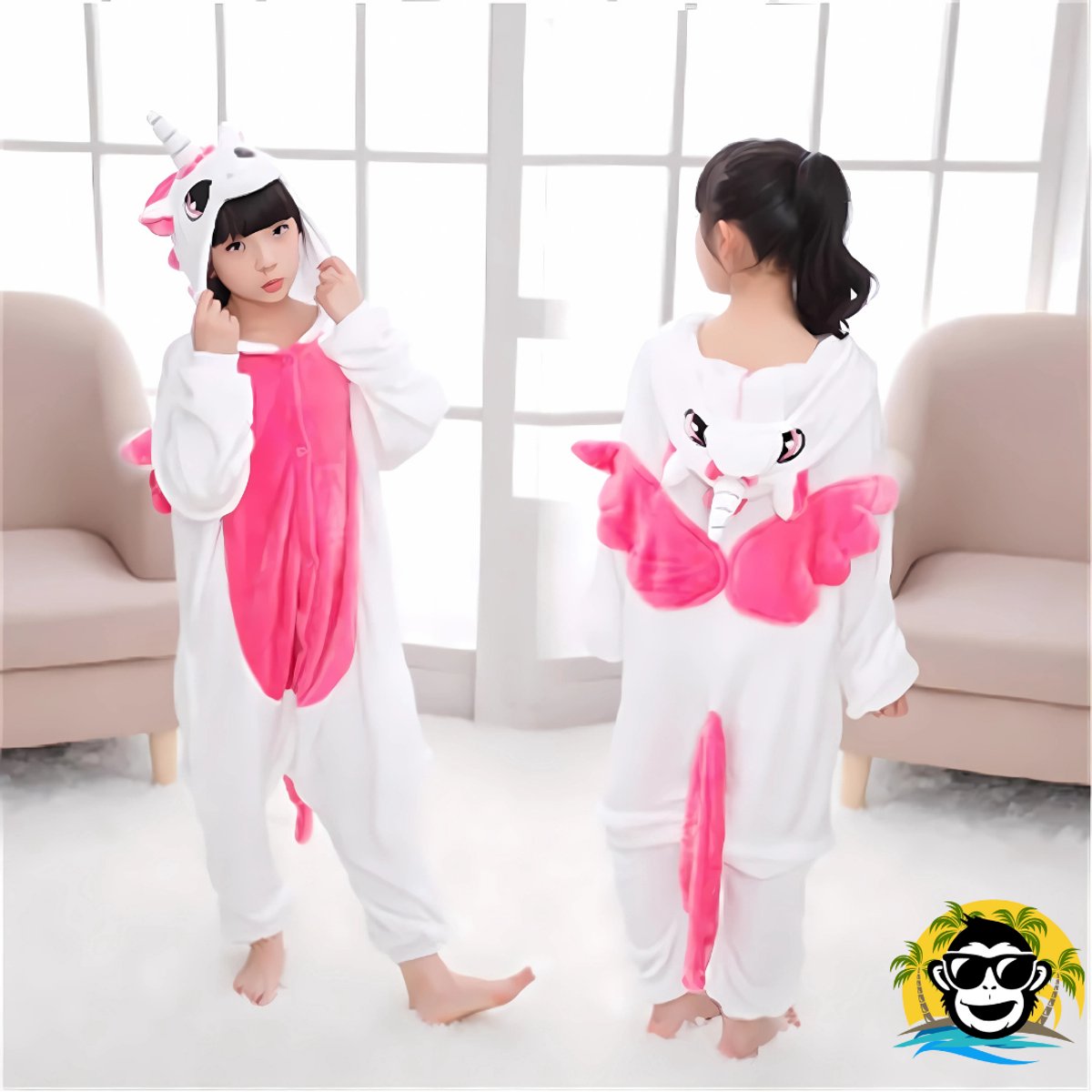 BoefieBoef Kinder Onesie Unicorn – Peuter & Kleuter Pyjama 2-5 Jaar – Dieren Verkleedpak – Flanel Jumpsuit met Capuchon – Knuffelpak & Huispak – Zwemles – Carnaval, Halloween & Sinterklaas Cadeau – Jongens & Meisjes 95-110 cm - Eenhoorn Roze Wit — afbeelding 11