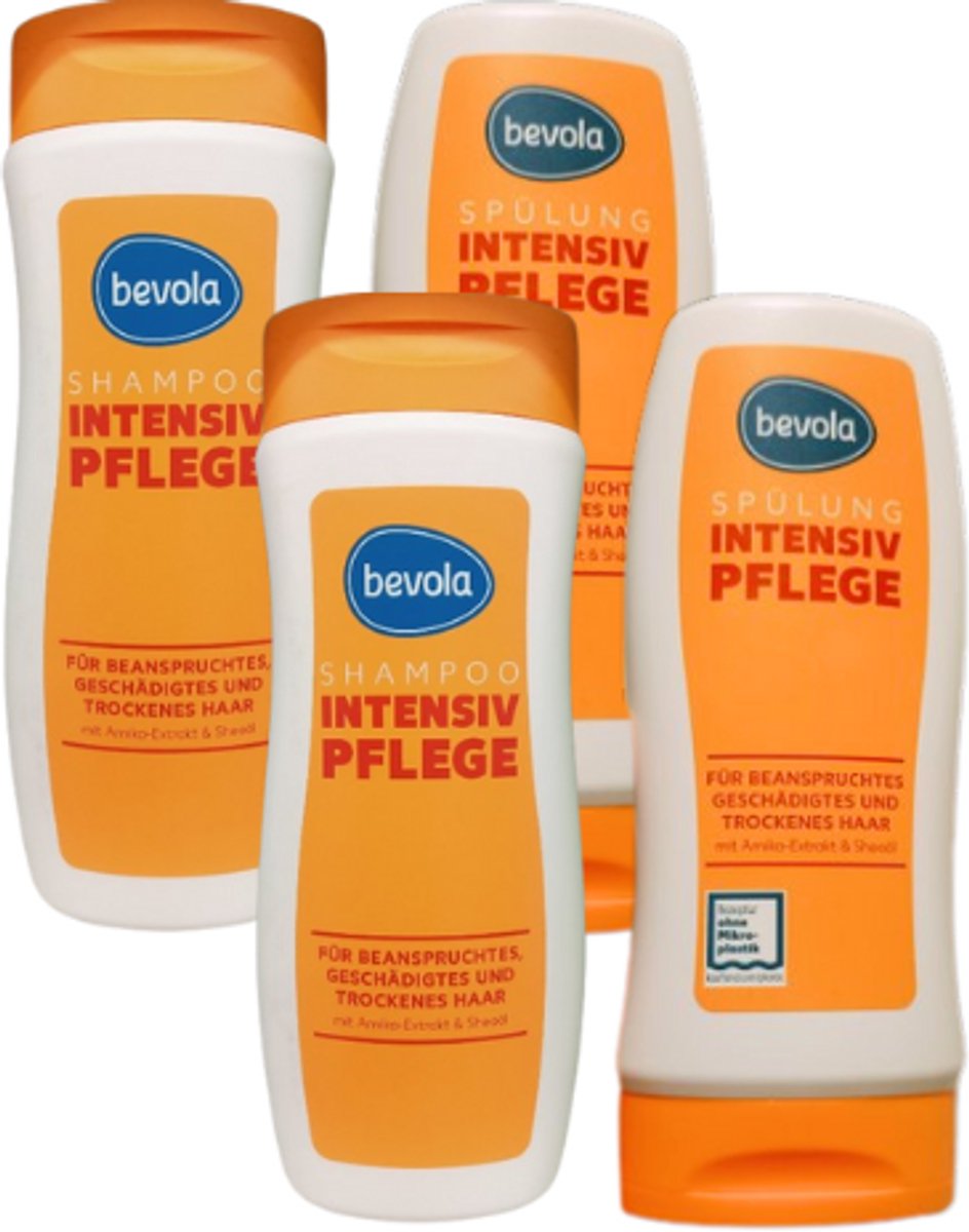 Bevola 2x Shampoo + 2x Conditioner Intensieve Verzorging | Multipack Shampoo & Conditioner (4x 300 ml) voor Droog en Beschadigd Haar