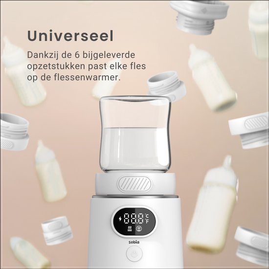 NIEUW! Sobia® Draagbare Flessenwarmer - Oplaadbaar - Flessenwarmer Onderweg - 6 Adapters en 4 standen - USB-C van Sobia® — afbeelding 4
