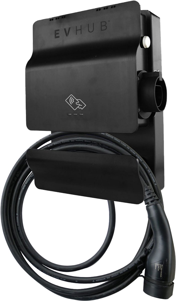 Slimme EV laadpaal type 2, pasjessysteem, 3,7-11kW, 12m kabel - zwart