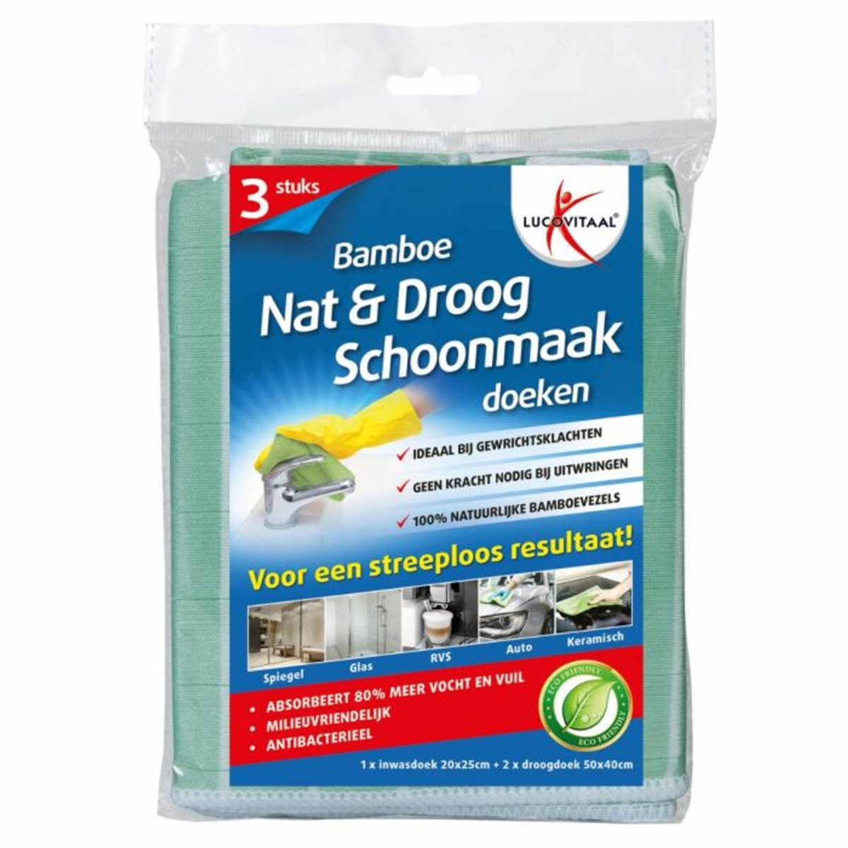 Lucovitaal Bamboe Schoonmaakdoeken 3ST