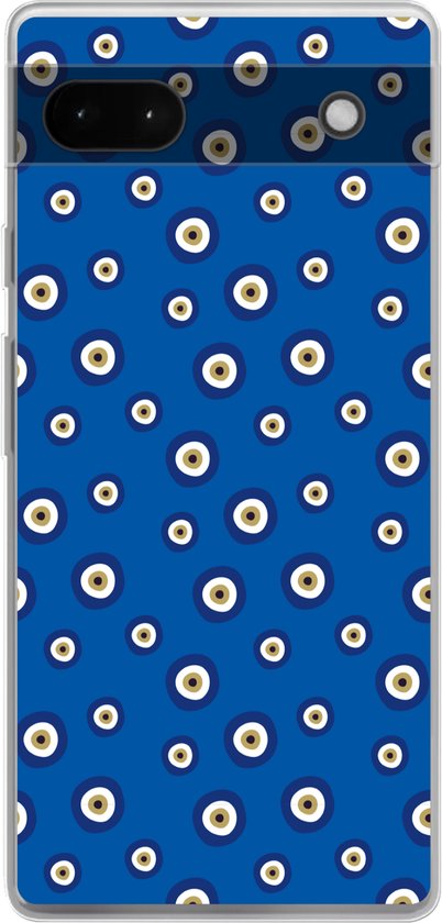 Coque de téléphone compatible avec Google Pixel 6a - Motif œil maléfique grec - Blauw - Coque en Siliconen