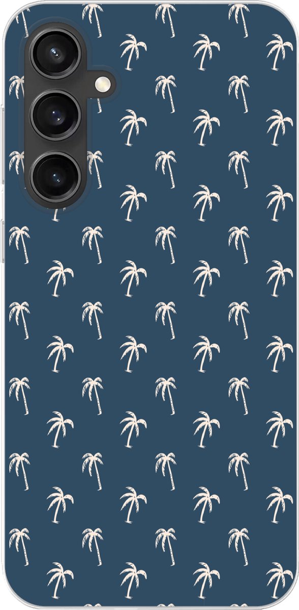 Telefoonhoesje Geschikt voor Samsung Galaxy S23 FE hoesje - Palmboom patroon - Blauw - Beige - Zomer - Siliconen Telefoonhoesje Telefoonhoesje