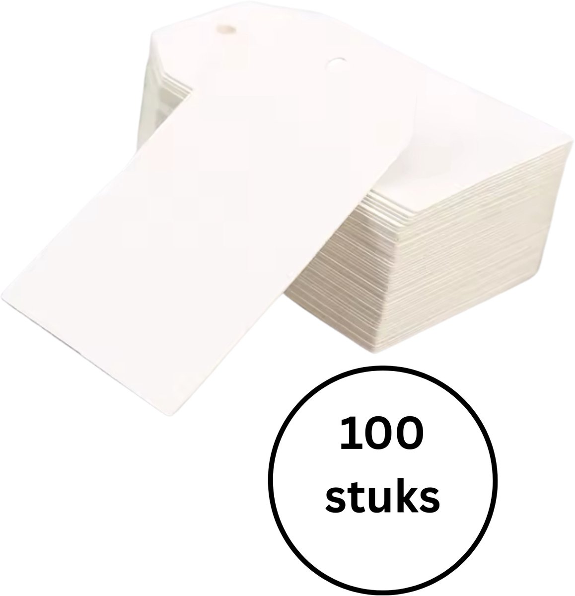 Labels - set van 100 labels wit - 8x4 cm - stevig karton - met voorgestanst gaatje - cadeaulabels - prijslabels