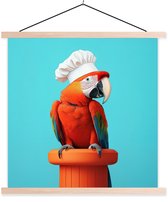 Posterhanger incl. Poster 40x40 cm - Schoolplaat - Ara - Koksmuts - Sokkel - Grappig - Textielposter - Blanke latten