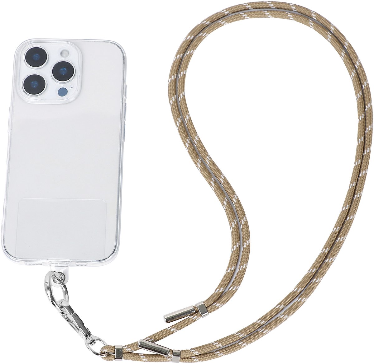 Eleganci® - Telefoonkoord Universeel - Telefoonkoorden Verstelbaar - Universeel Telefoon Koord Polyester - Telefoonketting Universeel - verstelbaar afneembaar koord voor mobiele telefoon - Kaki