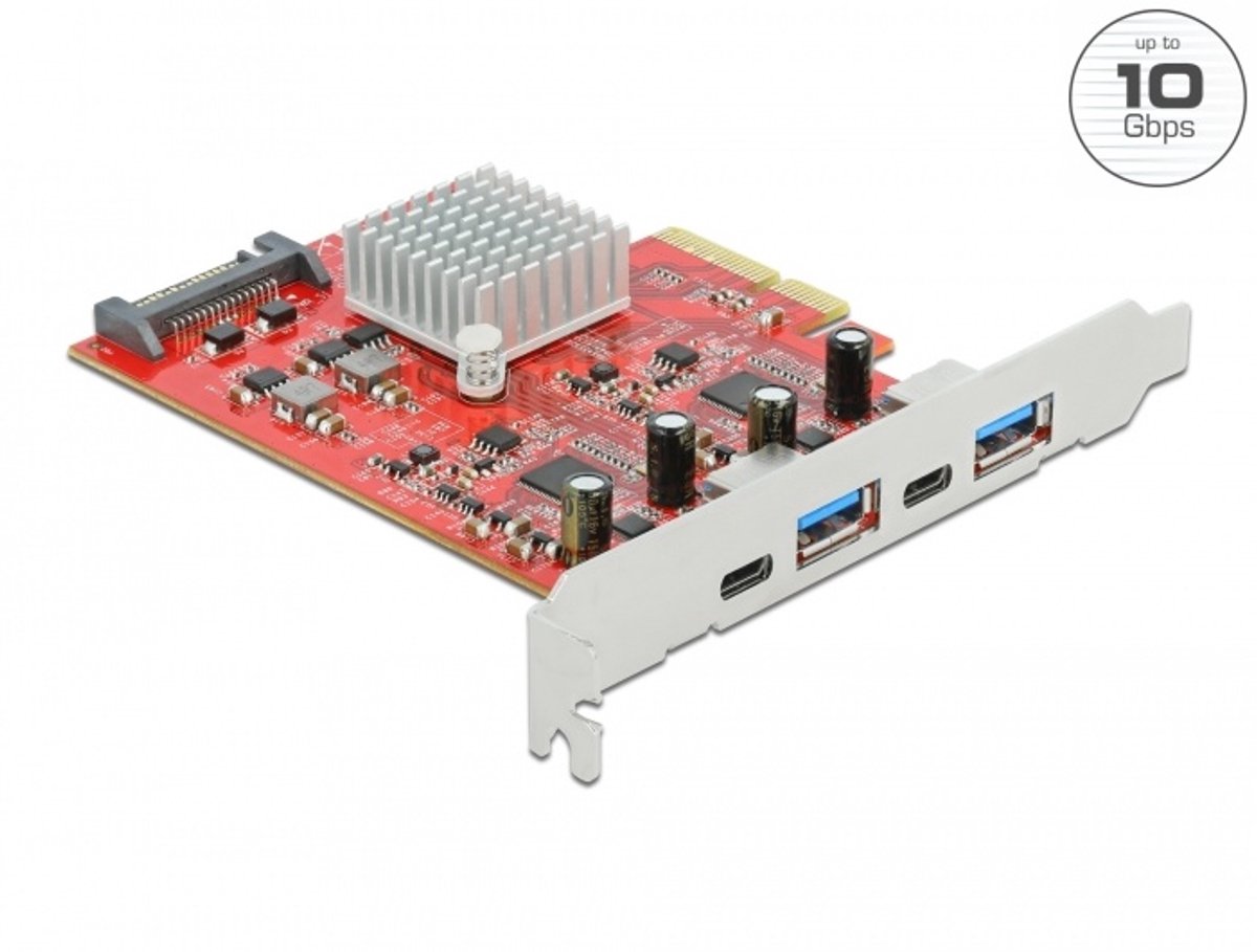 Image of Delock PCI Express x4 Card to SuperSpeed USB 10 Gbps with 2 x USB Type-A and 2 x USB Type-C™ - Dual Channel