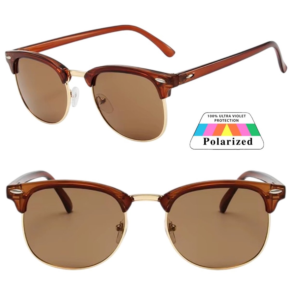 Fako Sunglasses® - Club Style Zonnebril - Polariserend - Dames - Heren - Bruin/Goud - Bruin