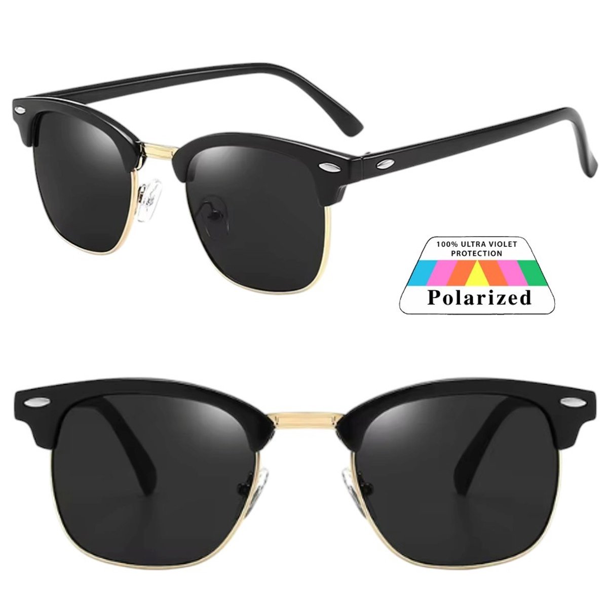 Fako Sunglasses® - Club Style Zonnebril - Polariserend - Dames - Heren - Zwart/Goud