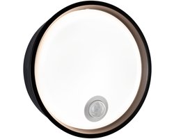 Paulmann LED-wandarmatuur voor buiten Platomo Schemergestuurde bewegingsmelder (IR) zeewater bestendig IP44 rond 180 mm 3000K 14,5W 1200lm 230V Zwart Kunststof