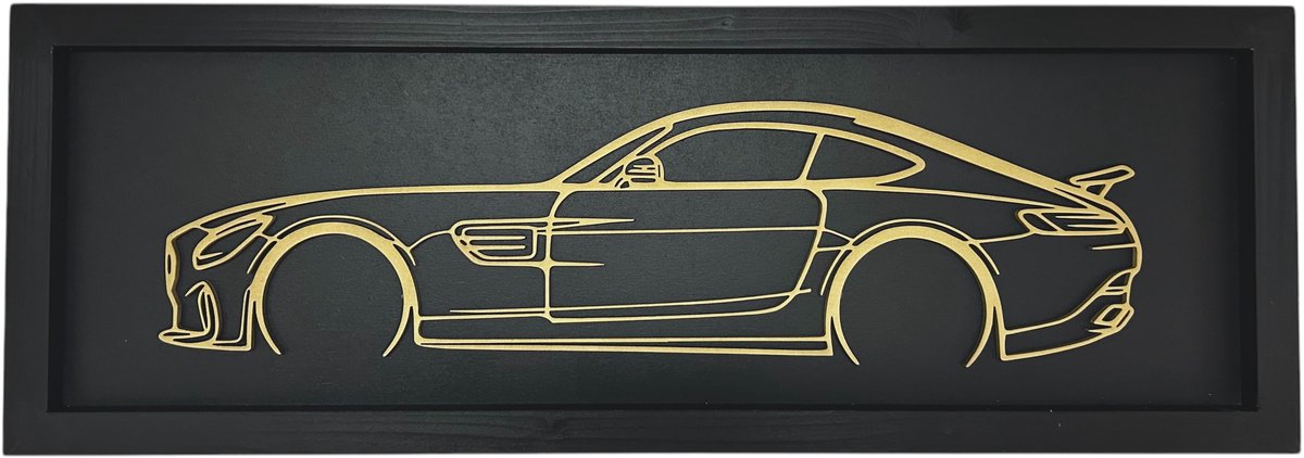 Mercedes AMG wanddecoratie - Hout Schilderij met omlijsting - Mercedes AMG GTS - 80 x 28 cm - Mancave - Muurdecoratie - Sportwagen - Supercar - Sportauto