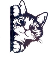 Metalen Kiekeboe Kat | Wanddecoratie Kat | Metaal | 20cm | V - zwart - kat - poes - kado