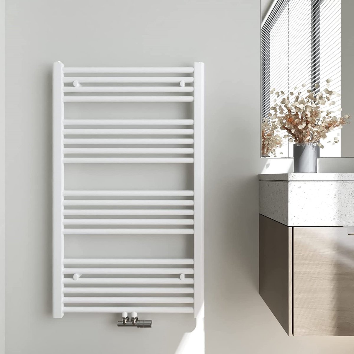 THERMLAND Handdoekradiator, Standaard, 60x120 cm, WIT, Radiator, Handdoekrek, Badkamerradiator, Verwarming Badkamer, Handdoekrek Radiator, Badkamerverwarming, Badkamer Radiator, Designradiator