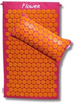 Flowee Spijkermat & spijkerkussen SET - Fuchsia met oranje (77x45+22x44cm) - Acupressuur Mat - Spijkerbed - Acupunctuur - Shakti Massage