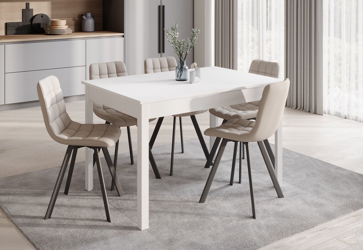 Meubella - Eetkamertafel Steve - Wit - 160 cm - Uitschuifbaar