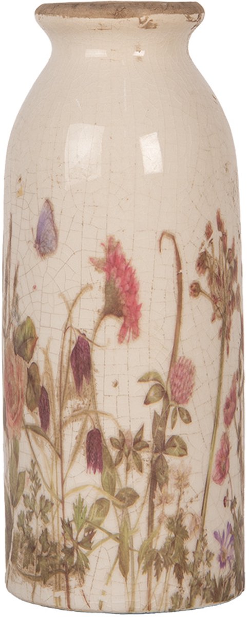 Clayre & Eef Vaas Ø 8x20 cm Beige Keramiek Bloemen