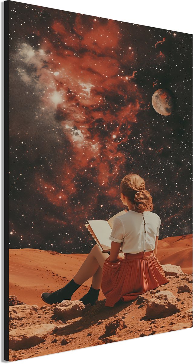 Wanddecoratie Metaal - Aluminium Schilderij Sterrenstof en verhalen - 30 x 20 cm - Vrouw - Muurdecoratie woonkamer en slaapkamer - Inclusief ophangsysteem - Modern - Modern - Displate alternatief