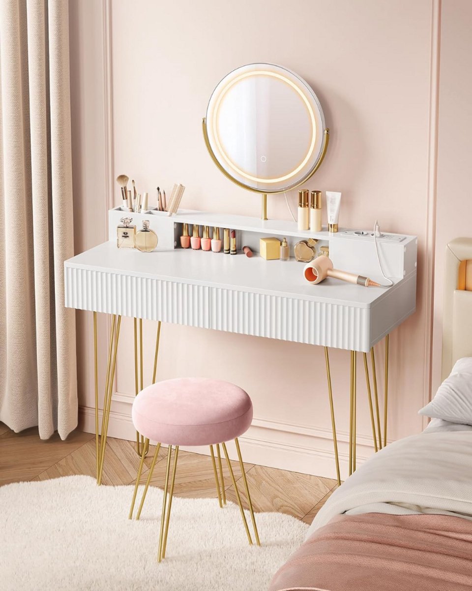 ApexArte® Make Up Tafel met Spiegel - Kaptafel - Voor Vrouwen & Meisjes - Wit