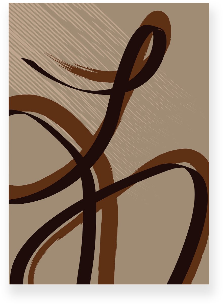 Yisual Poster 30x40 cm - Abstracte Lijnen - Krullen - Bruin - Beige - Abstract - Modern - Muurdecoratie - Wanddecoratie