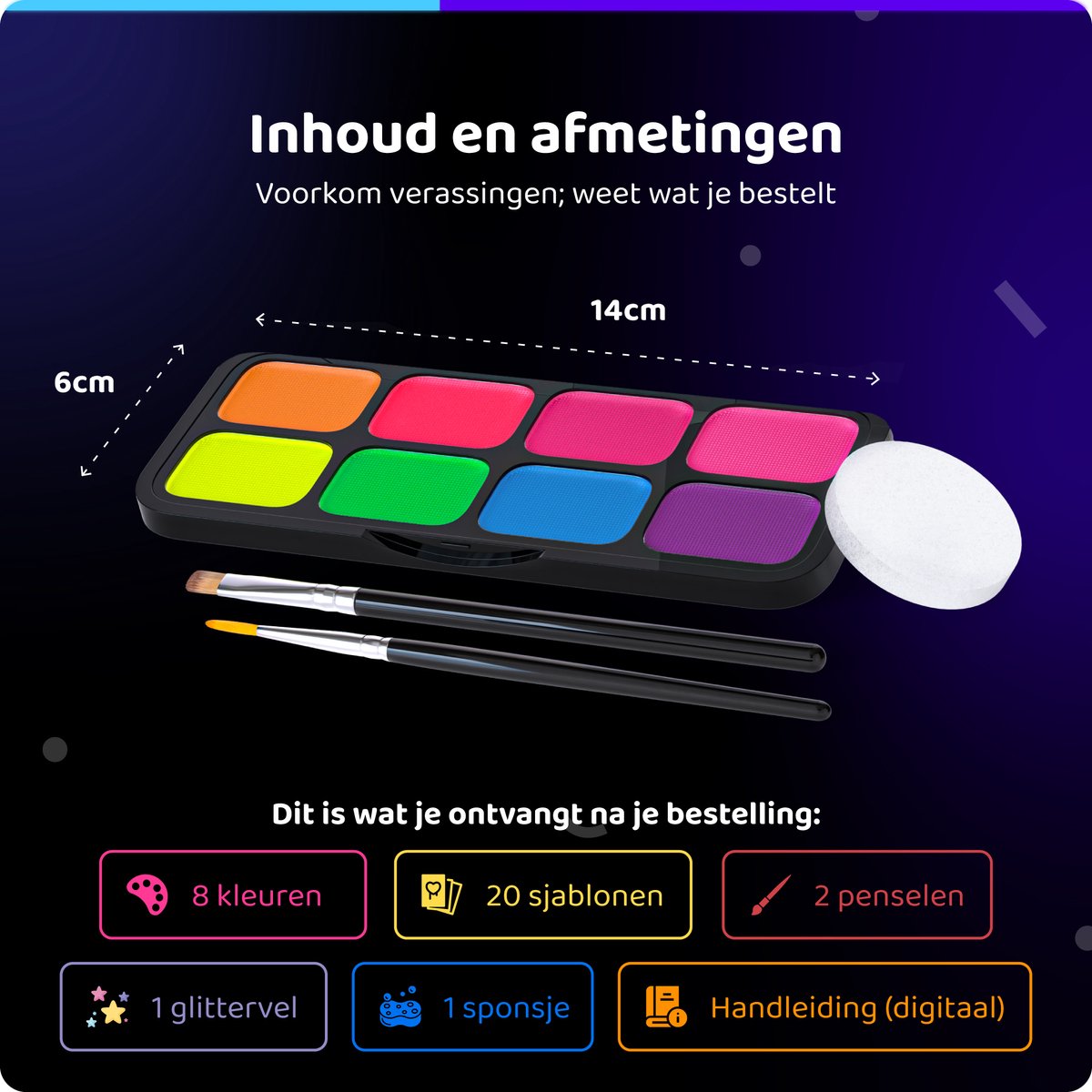 Paint-A-Boo Glow in the Dark Kinderschmink - 8 Kleuren - Neon Schmink - Schminkset Waterbasis - Face Paint - 24 Gezichten - 30 Voorbeelden — afbeelding 8