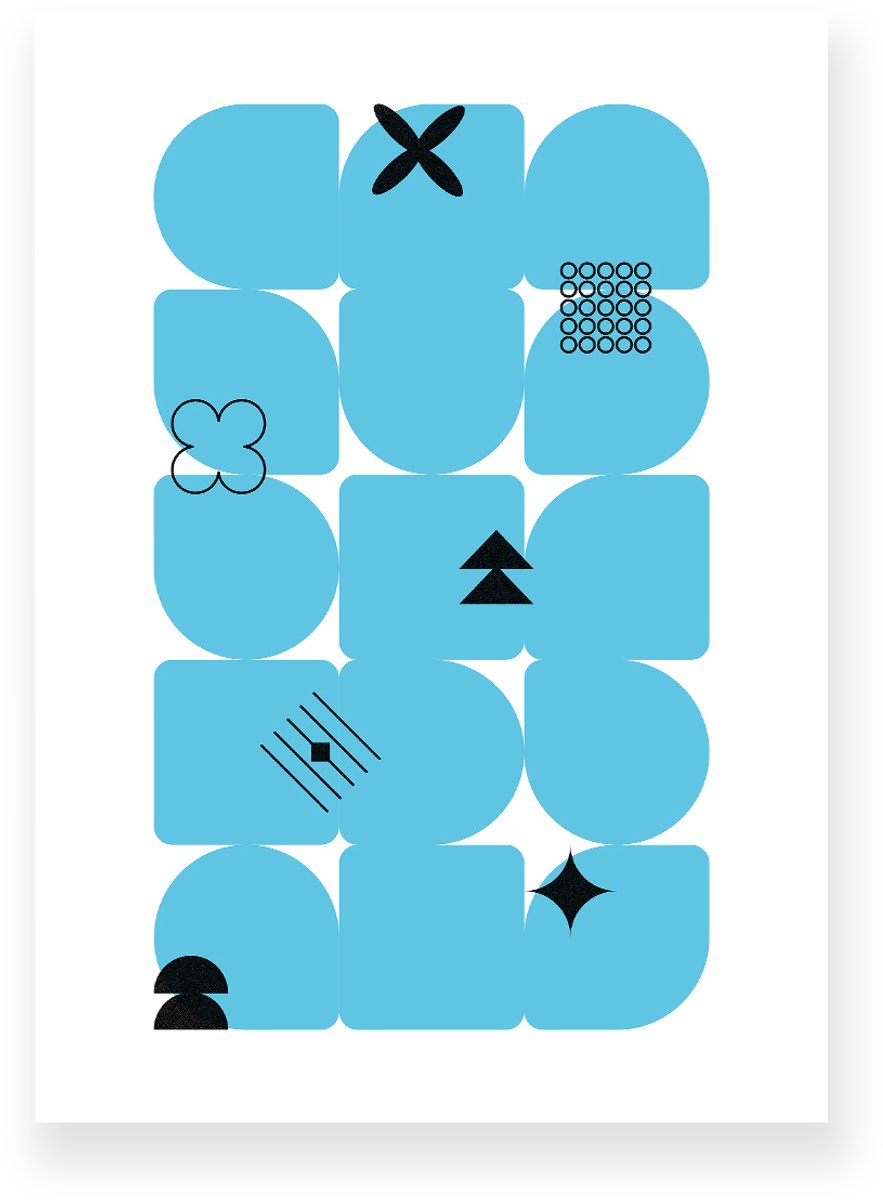 Yisual Poster 30x40 cm - Geometrische Vormen - Abstracte Symbolen - Blauw - Wit - Minimalistisch - Grafisch - Muurdecoratie - Wanddecoratie
