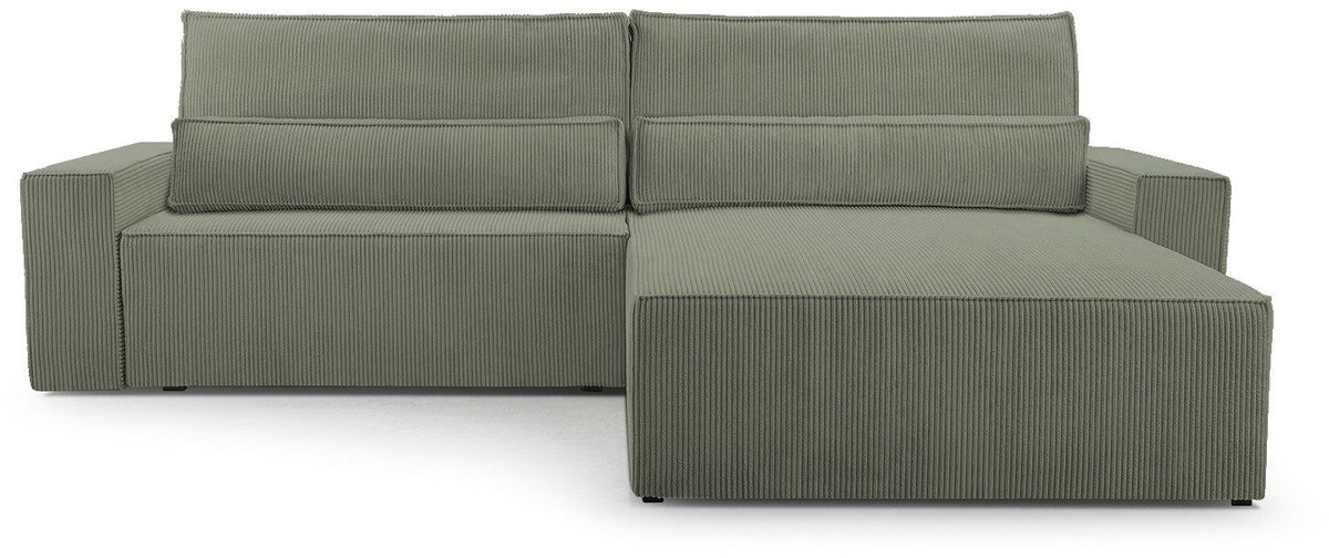 AJE Meubles B.V. Hoekbank met Slaapfunctie - 297 x 200 x 85 cm - Comfortabele en Stijlvolle Familiebank - DENVER L - Poso 46 Olijf Groen