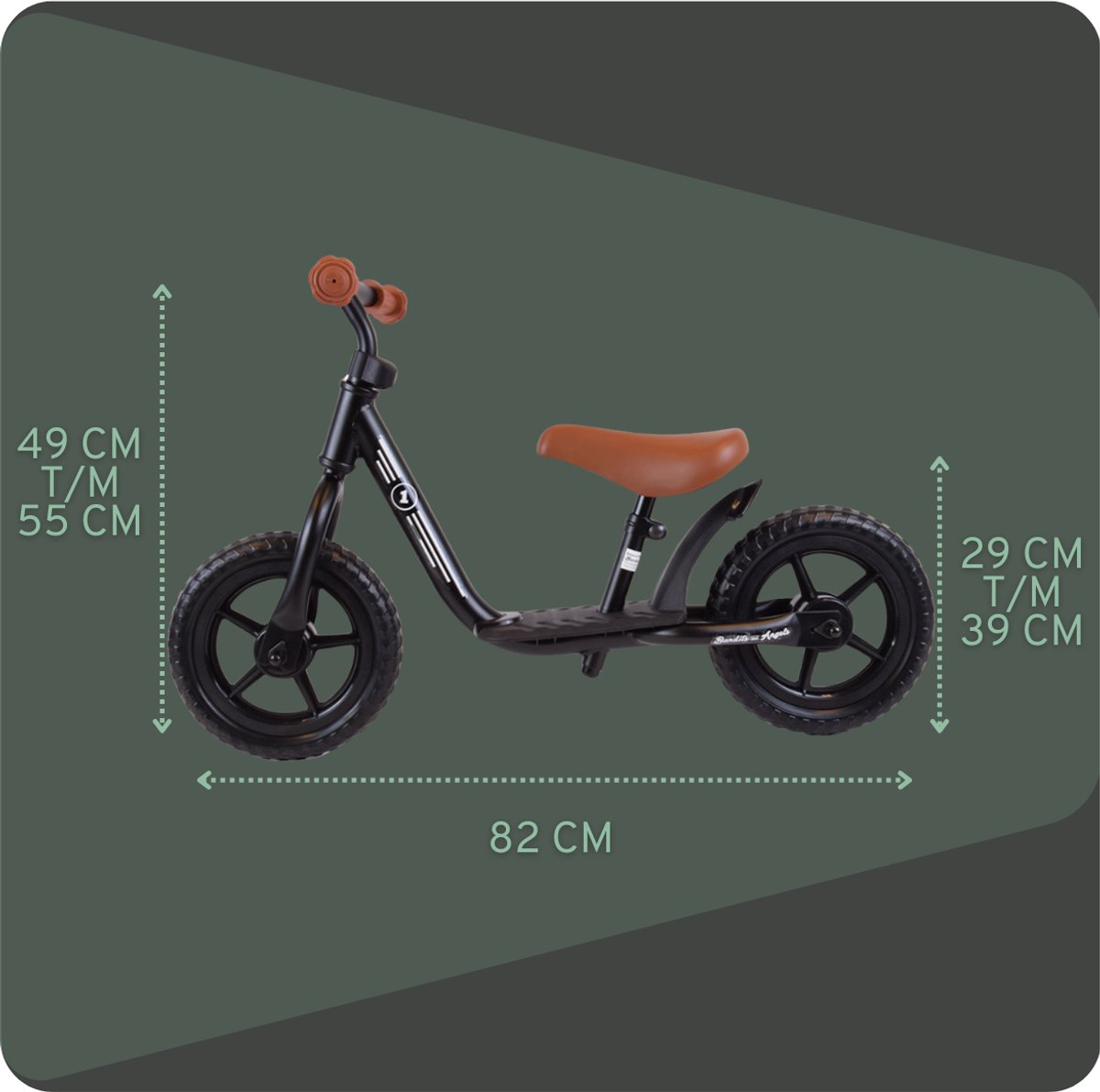 Bandits & Angels Metalen Loopfiets Starter Zwart met Voetenplank vanaf 2 Jaar - Limited Edition - Zwarte Loop Fiets - Verstelbaar Zadel 29 tot 39 cm - Voor Jongens en Meisjes - Compact en Veilig - Lage Instap met Voetenplank — afbeelding 8