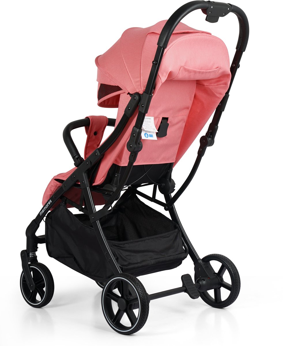 Memores Plooibuggy Roze - Buggy Inklapbaar Inclusief Regenhoes, Bekerhouder en Tassenhaken - Peuter -Extra licht & Compact voor Vliegtuig, Auto & OV - Extra Veilig en Wendbaar door Grote Massieve Wielen - Tot 4 jaar - Kinderwagens - Wandelwagen - M1 – foto 6