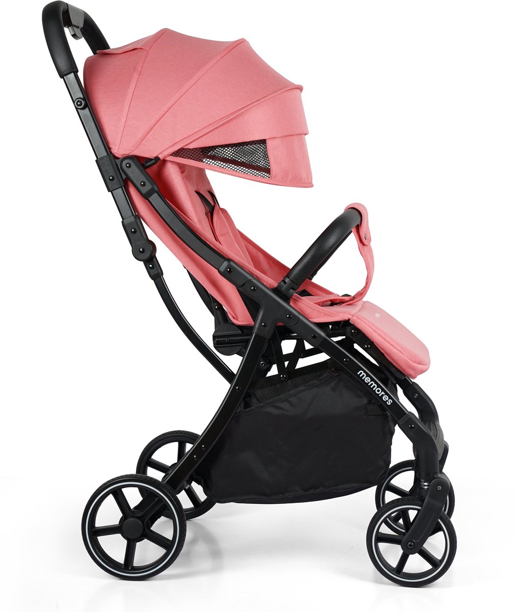 Memores Plooibuggy Roze - Buggy Inklapbaar Inclusief Regenhoes, Bekerhouder en Tassenhaken - Peuter -Extra licht & Compact voor Vliegtuig, Auto & OV - Extra Veilig en Wendbaar door Grote Massieve Wielen - Tot 4 jaar - Kinderwagens - Wandelwagen - M1 – foto 8