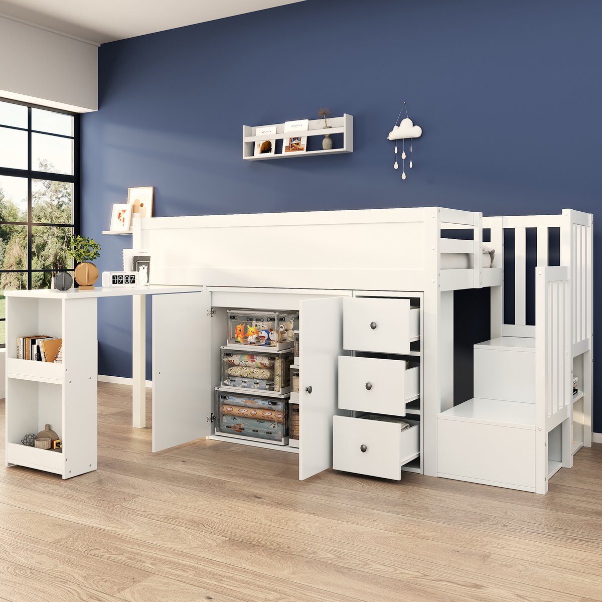 Kinderhoogslaper van metaal - 140 x 200 cm - met USB LED's bureau