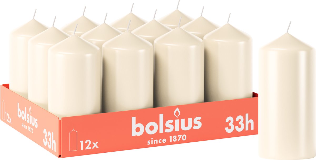 Bolsius Gladde Stompkaarsen - 12 Stuks - Ivoor - 12 cm - 33 branduren