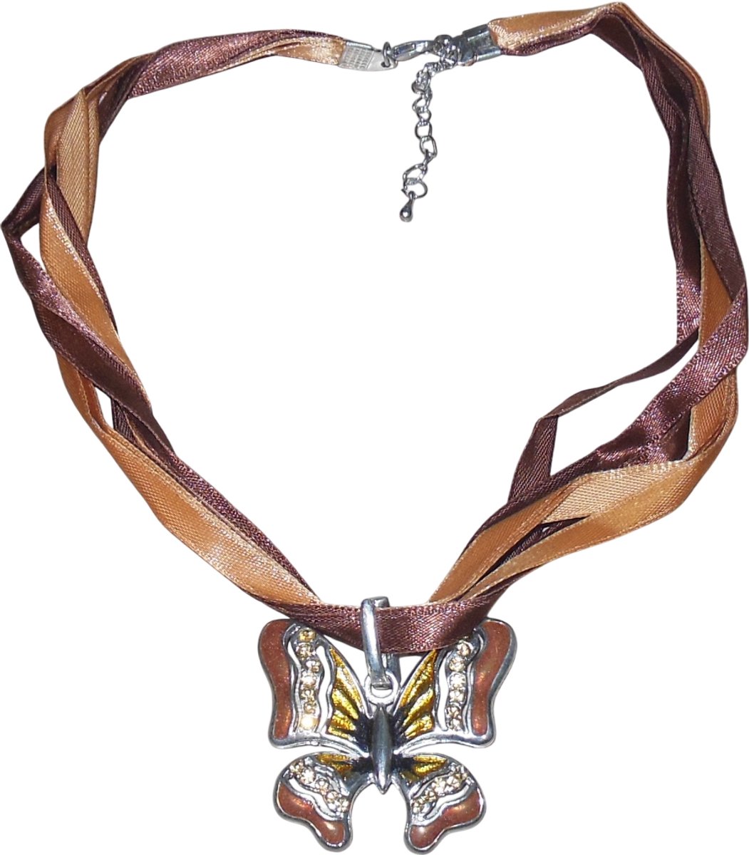 Ketting met vlinder bruine tinten + strass