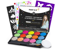Paint-A-Boo Schminkset Kinderen - Pastel 15 Kleuren - Waterbasis - Prinses, Fee & Eenhoorn - Voor 45 gezichten – Met 30 Voorbeelden