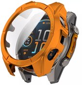 Strap-it Hard case hoesje met ingebouwde screen protector - geschikt voor de Garmin Fenix 8 - 51mm SOLAR (oranje kleur met groene accenten)