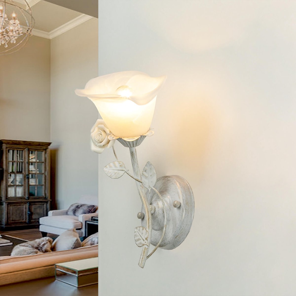 Licht-Erlebnisse - Fleure - Wandlamp - E14 - van - Metaal glas - in - Crème wit