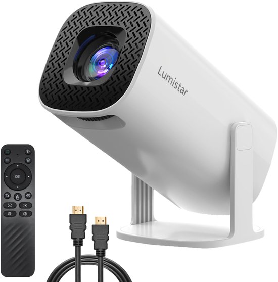 Mini projecteur Lumistar Pro - Modèle 2025 - Projecteur Smart - Modèle 2025 - Android 11.0 et iOS - WiFi 6 et Bluetooth 5.2 - Qualité d'image 4k - Projecteur - Wit - Câble HDMI inclus - Home Cinéma