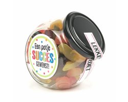 Succes cadeautje, Een potje succes gewenst!, gevuld met winegum mix - Snoeppot Succes - Succes: Examen - Nieuwe baan - Rijbewijs - Operatie - Nieuwe uitdaging - Nieuwe woning - Succes en Geluk