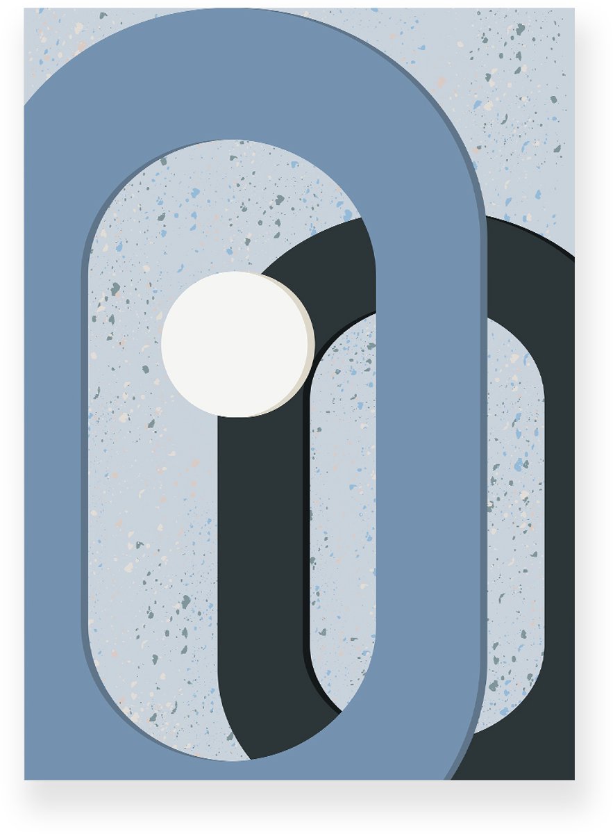 Yisual Poster 20x30 cm - Ovalen - Terrazzo - Blauw - Gebroken Wit - Abstract - Modern - Muurdecoratie - Wanddecoratie